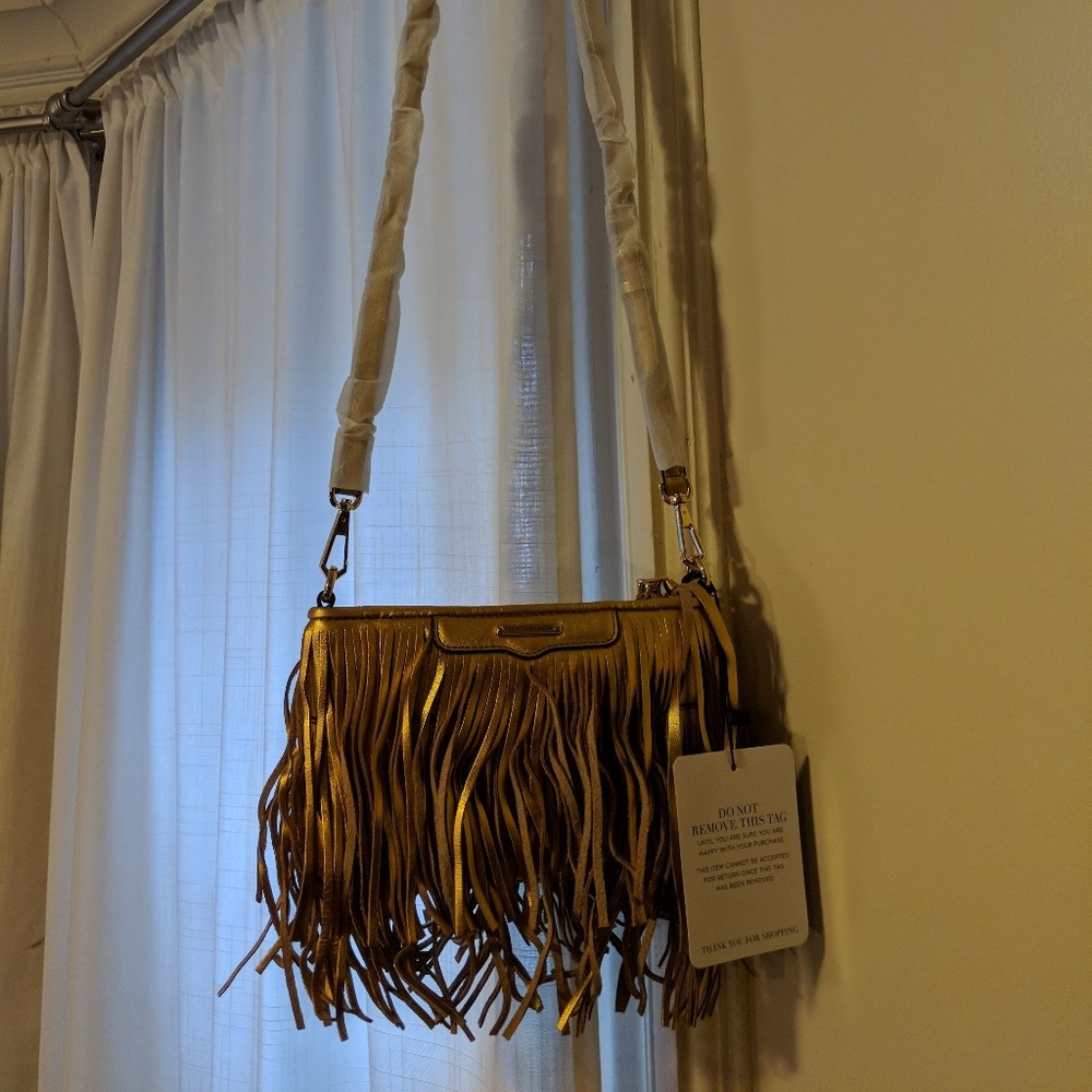 Rebecca Minkoff gold metallic fringe crossbody bag